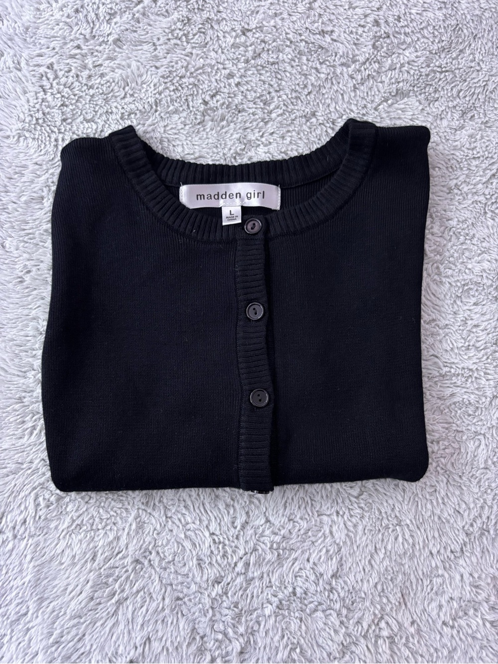 Madden Girl Black Buttoned Crewneck Cardigan